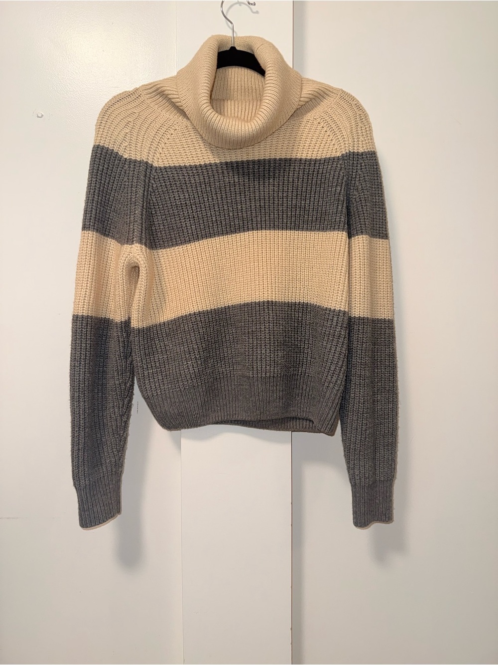 Striped Cowl Neck Sweater - Cream & Gray